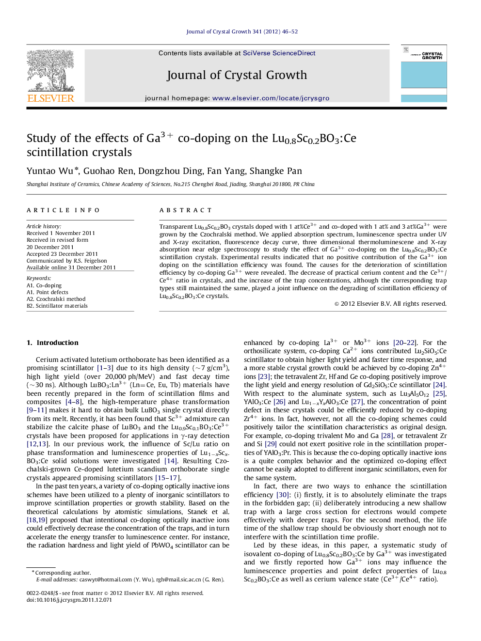 Study of the effects of Ga3+ co-doping on the Lu0.8Sc0.2BO3:Ce scintillation crystals