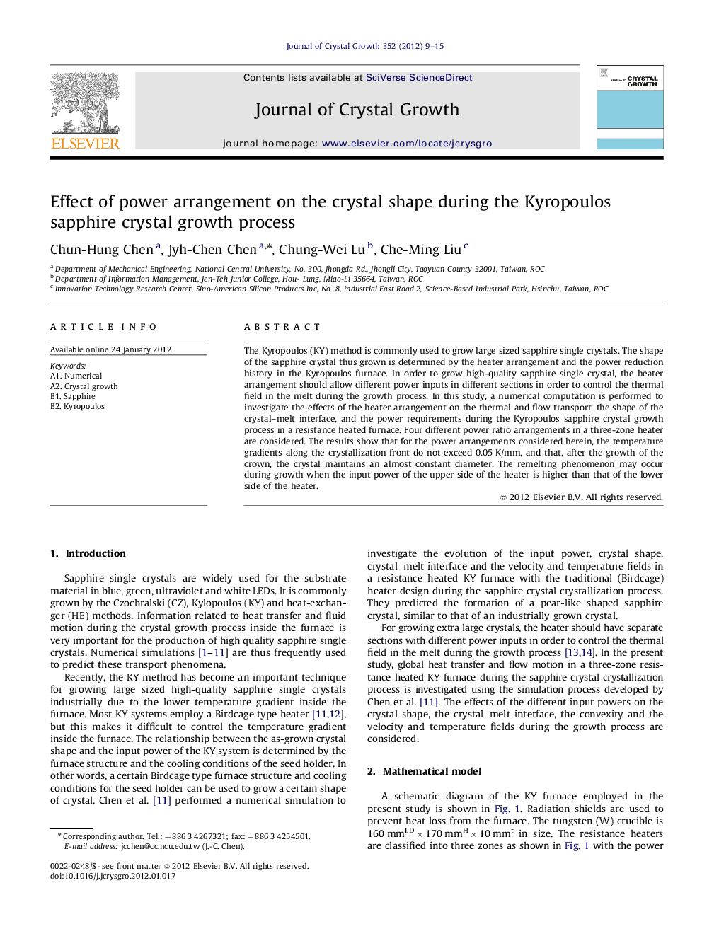 Effect of power arrangement on the crystal shape during the Kyropoulos sapphire crystal growth process