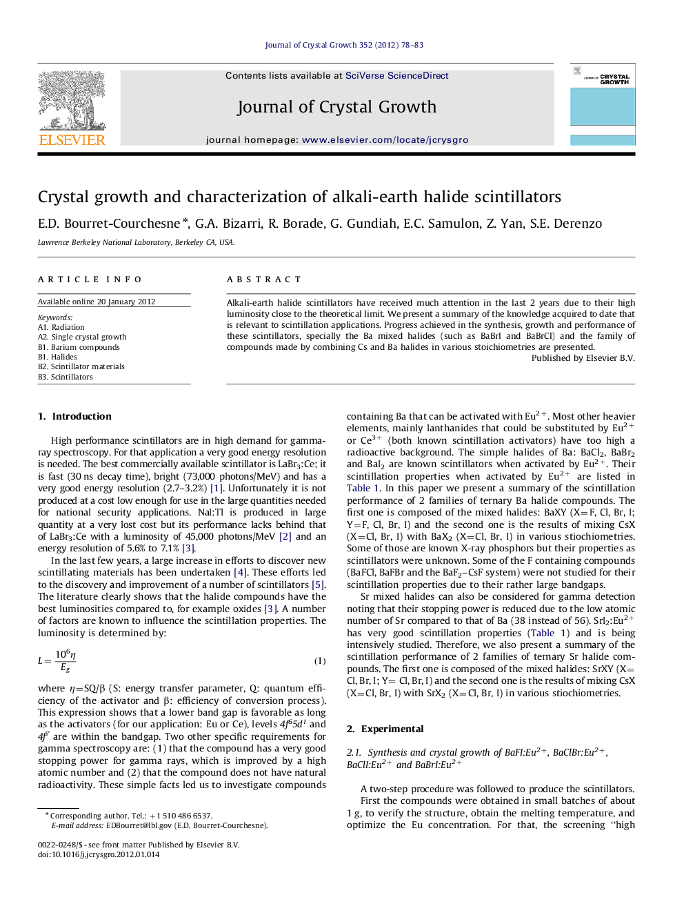 Crystal growth and characterization of alkali-earth halide scintillators