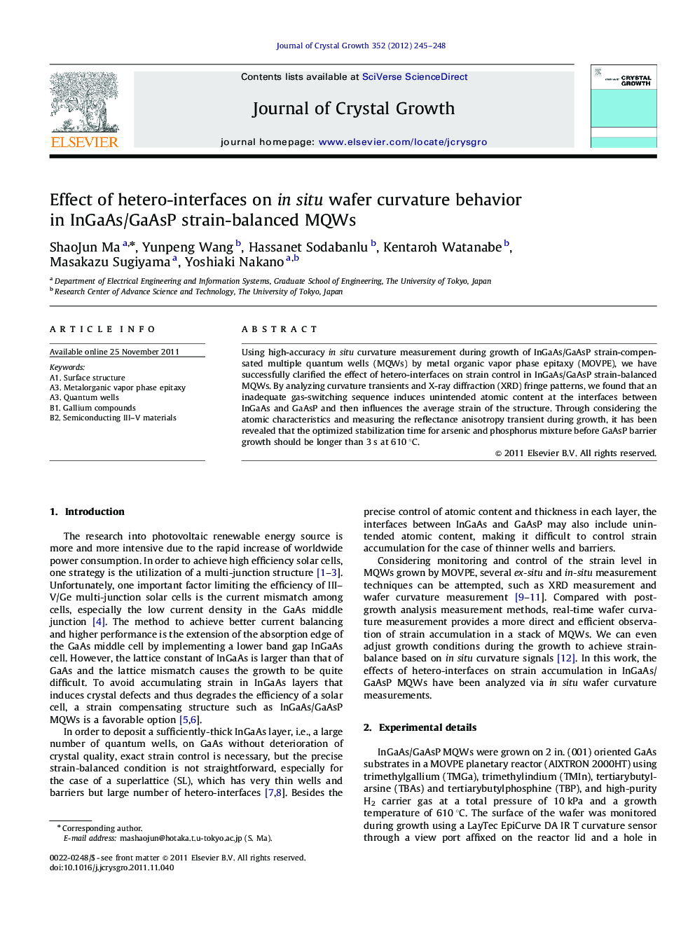 Effect of hetero-interfaces on in situ wafer curvature behavior in InGaAs/GaAsP strain-balanced MQWs