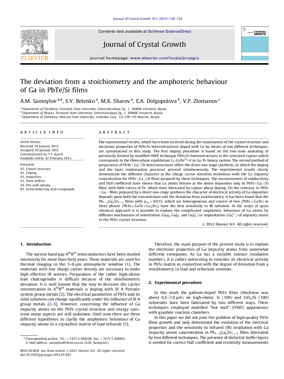 The deviation from a stoichiometry and the amphoteric behaviour of Ga in PbTe/Si films