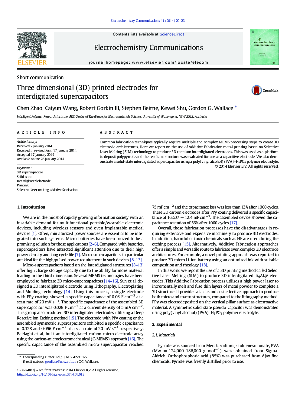 Three dimensional (3D) printed electrodes for interdigitated supercapacitors