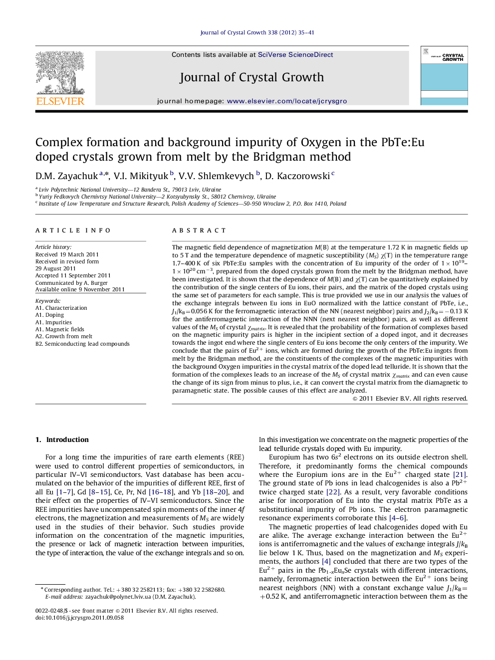 Complex formation and background impurity of Oxygen in the PbTe:Eu doped crystals grown from melt by the Bridgman method