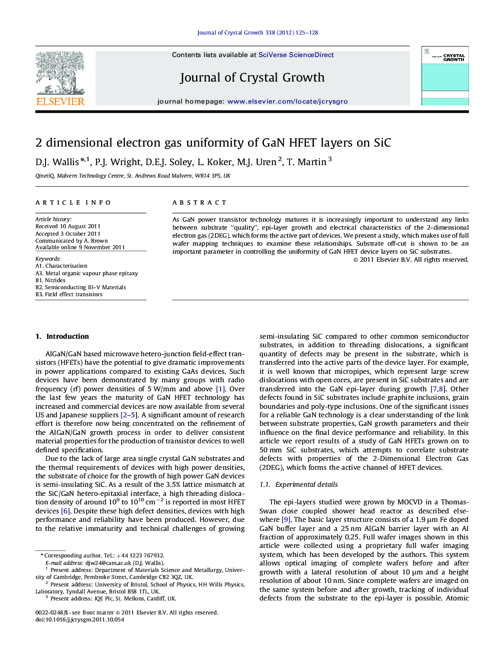 2 dimensional electron gas uniformity of GaN HFET layers on SiC