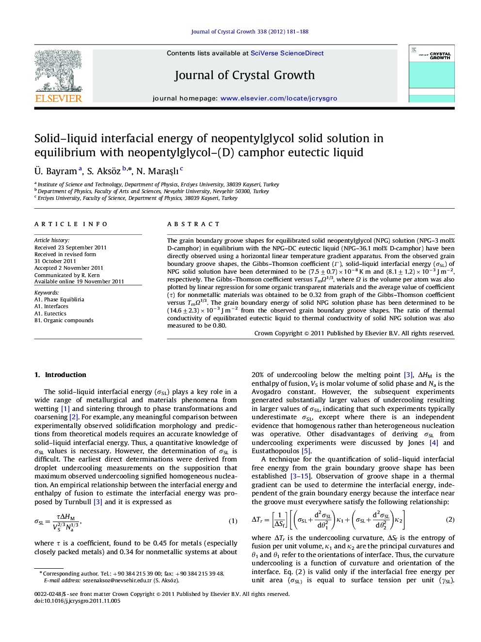 Solid–liquid interfacial energy of neopentylglycol solid solution in equilibrium with neopentylglycol–(D) camphor eutectic liquid