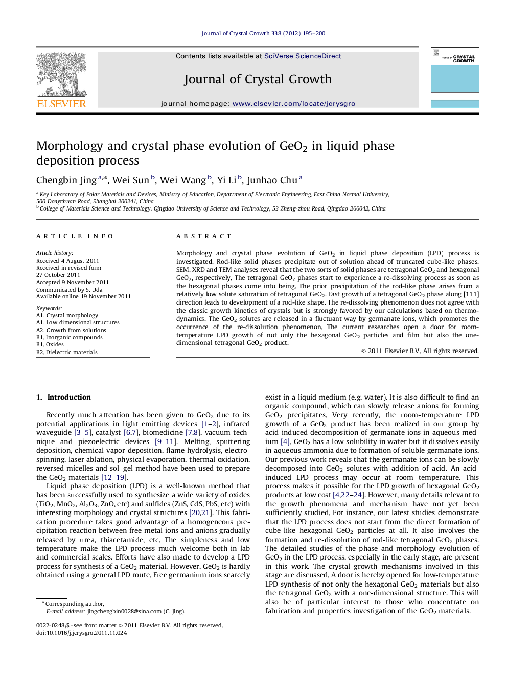 Morphology and crystal phase evolution of GeO2 in liquid phase deposition process