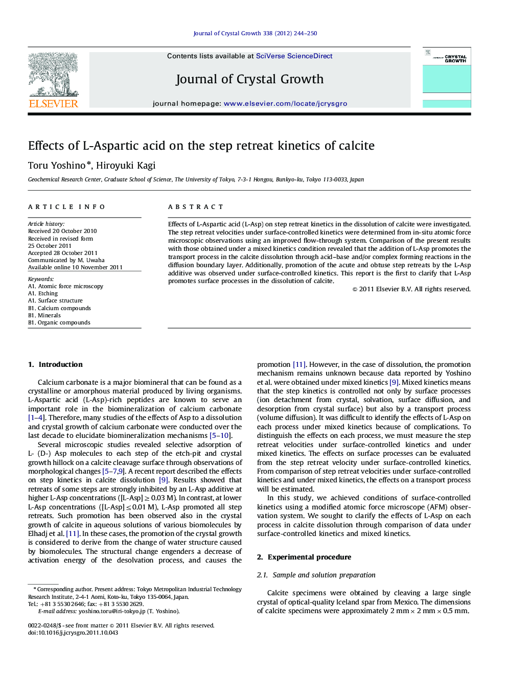 Effects of L-Aspartic acid on the step retreat kinetics of calcite