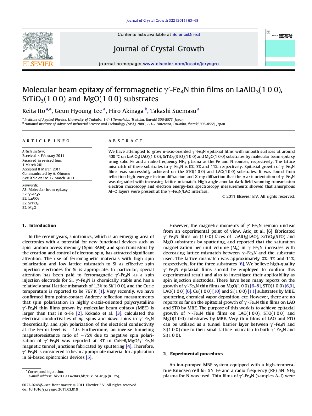 Molecular beam epitaxy of ferromagnetic γ′-Fe4N thin films on LaAlO3(1 0 0), SrTiO3(1 0 0) and MgO(1 0 0) substrates