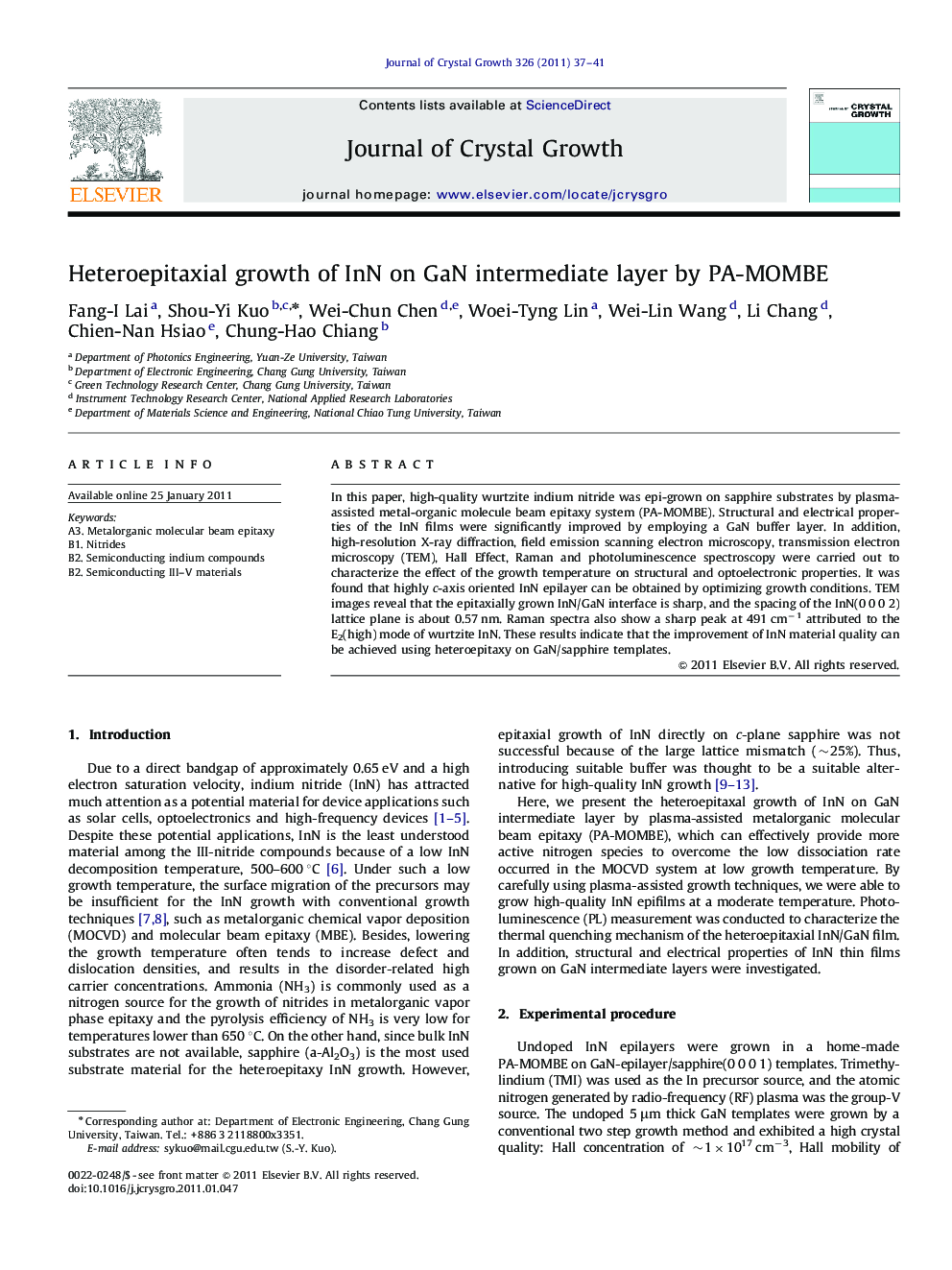 Heteroepitaxial growth of InN on GaN intermediate layer by PA-MOMBE