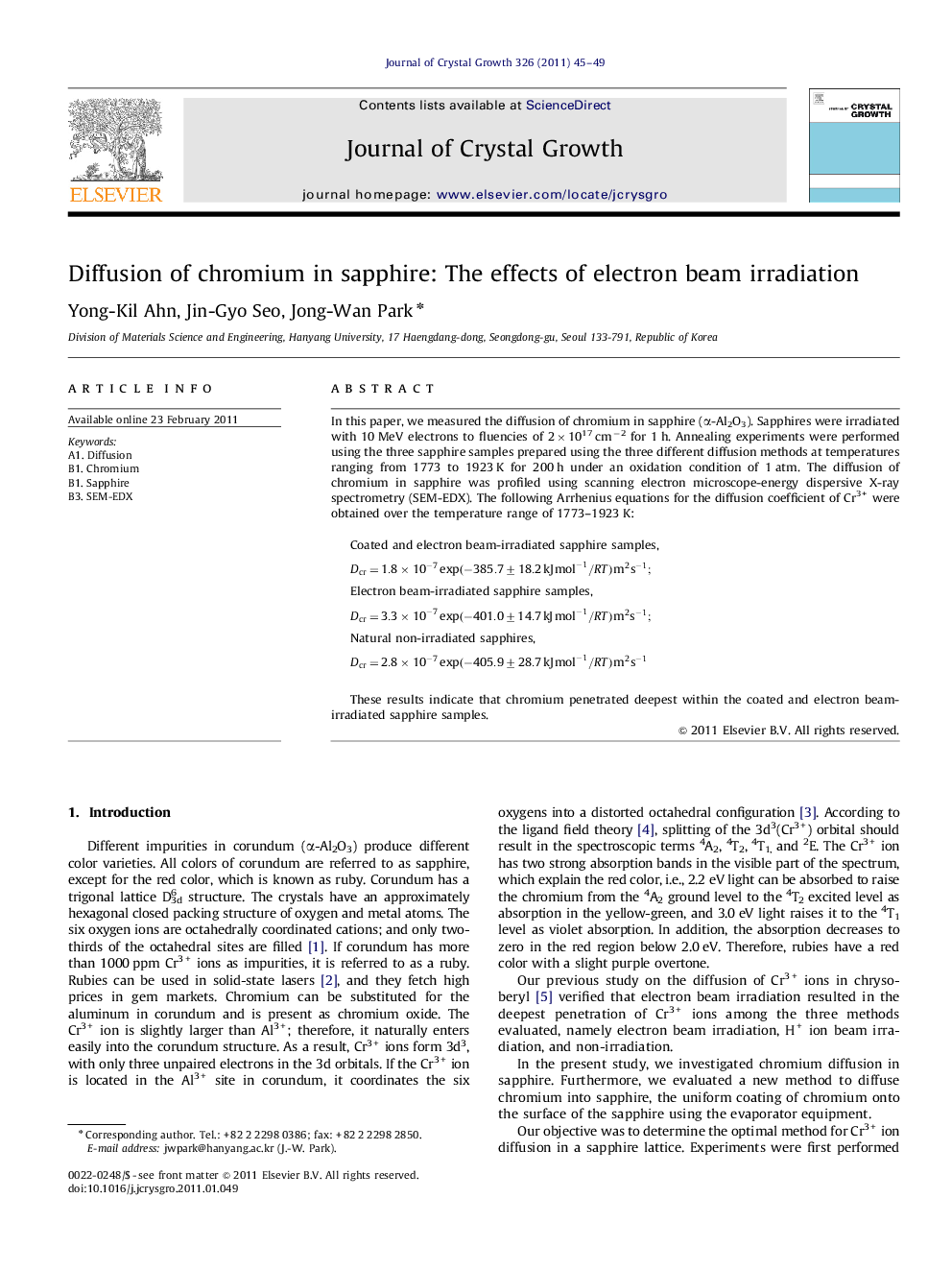 Diffusion of chromium in sapphire: The effects of electron beam irradiation