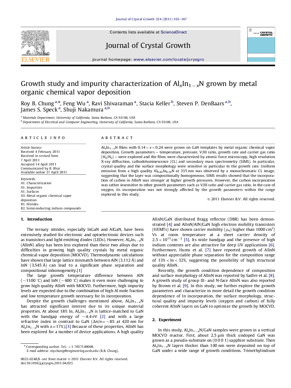 Growth study and impurity characterization of AlxIn1−xN grown by metal organic chemical vapor deposition