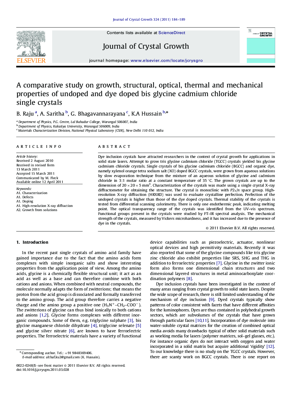 A comparative study on growth, structural, optical, thermal and mechanical properties of undoped and dye doped bis glycine cadmium chloride single crystals