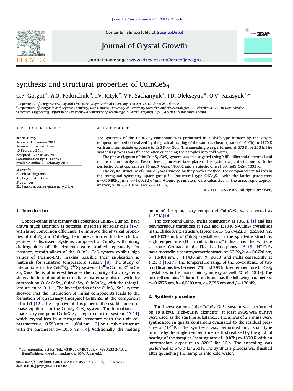 Synthesis and structural properties of CuInGeS4