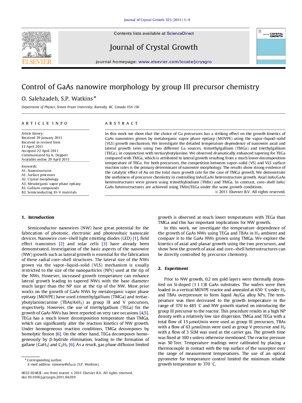 Control of GaAs nanowire morphology by group III precursor chemistry