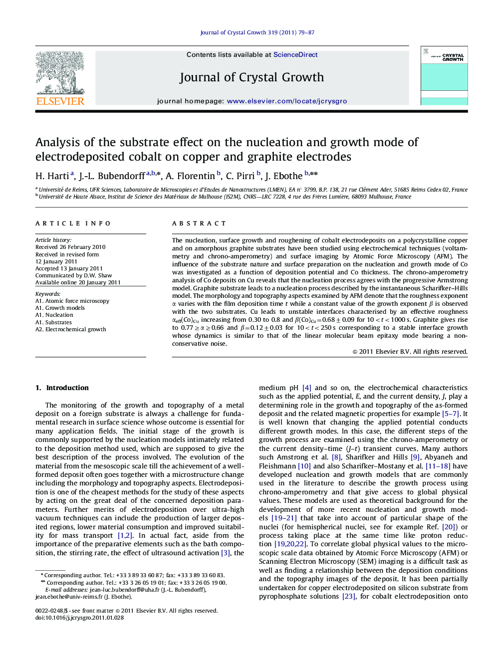 Analysis of the substrate effect on the nucleation and growth mode of electrodeposited cobalt on copper and graphite electrodes