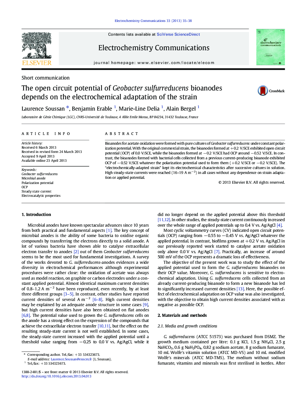 The open circuit potential of Geobacter sulfurreducens bioanodes depends on the electrochemical adaptation of the strain