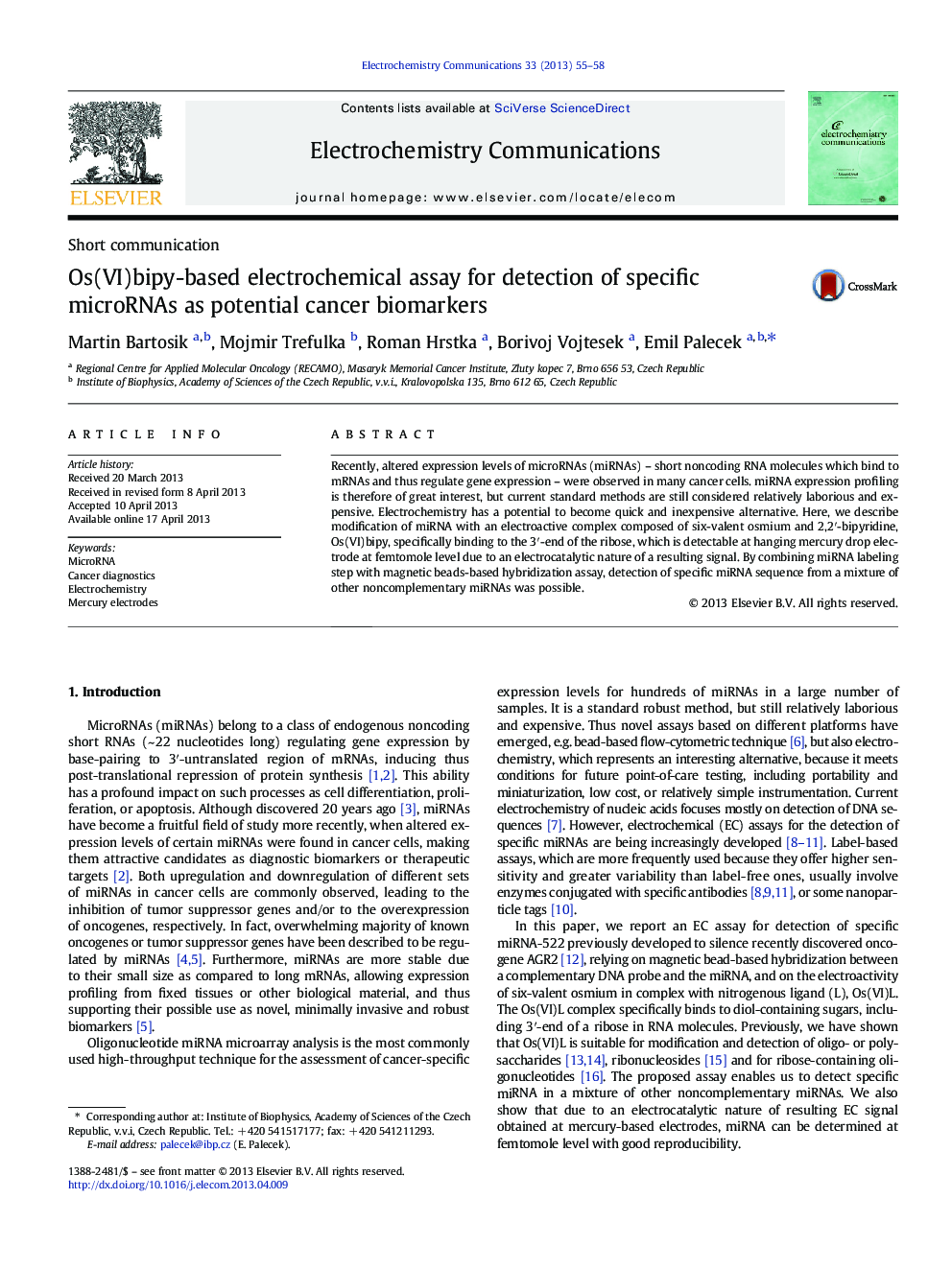 Os(VI)bipy-based electrochemical assay for detection of specific microRNAs as potential cancer biomarkers