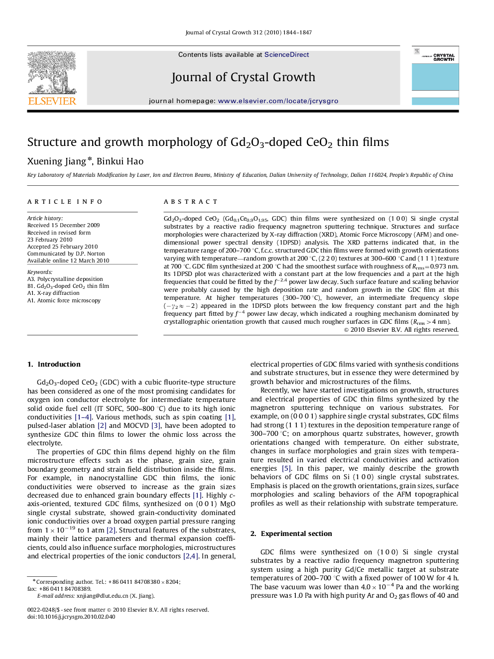 Structure and growth morphology of Gd2O3-doped CeO2 thin films