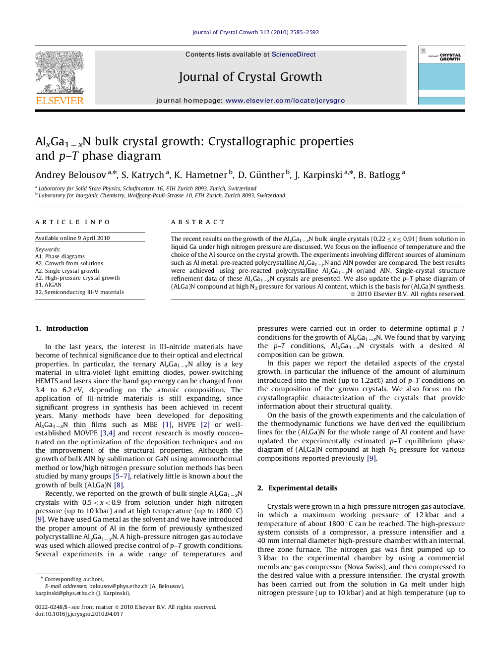 AlxGa1−xN bulk crystal growth: Crystallographic properties and p–T phase diagram