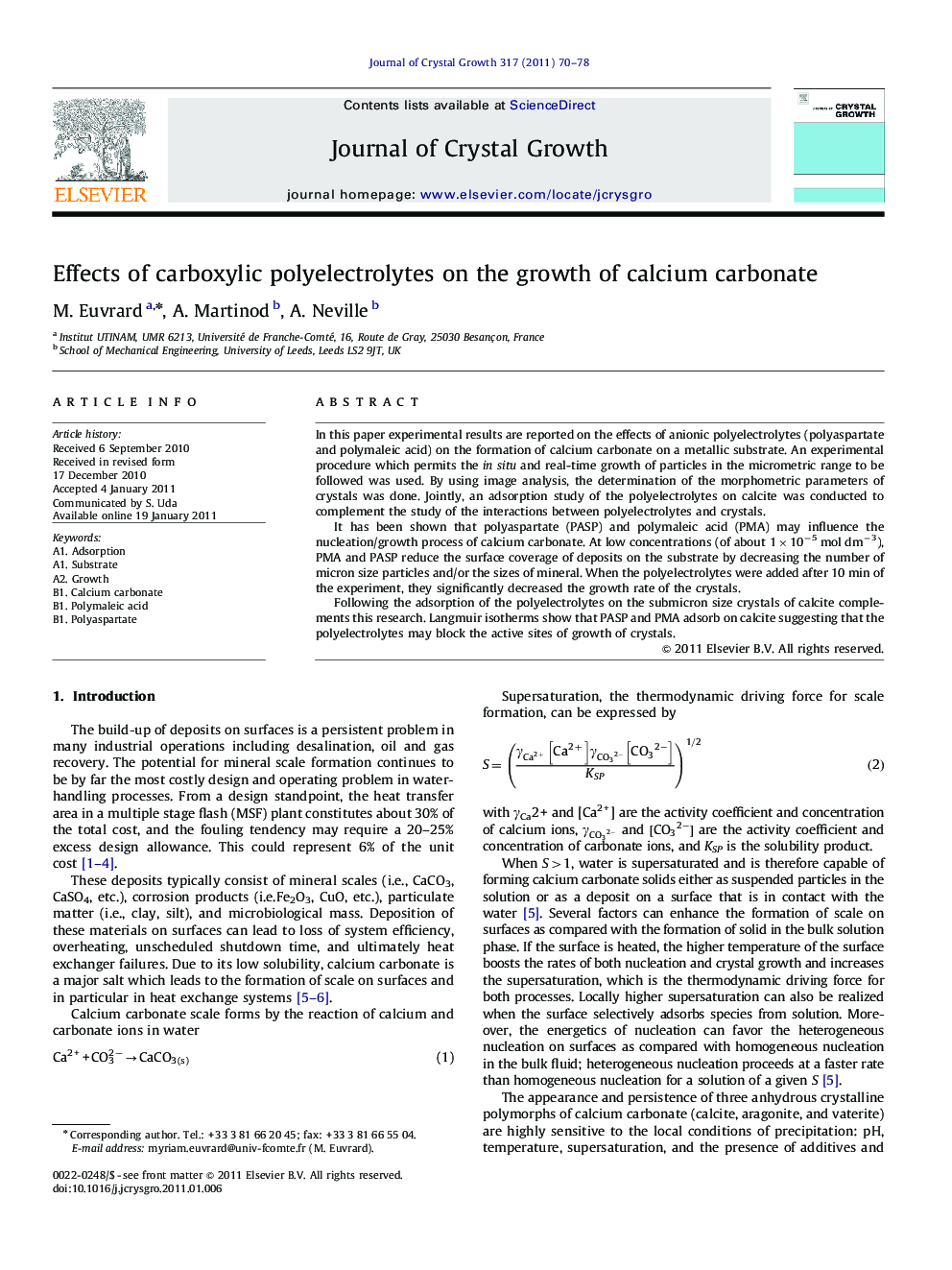 Effects of carboxylic polyelectrolytes on the growth of calcium carbonate