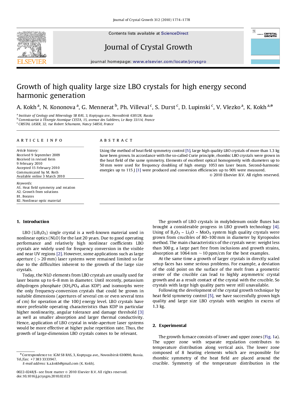 Growth of high quality large size LBO crystals for high energy second harmonic generation