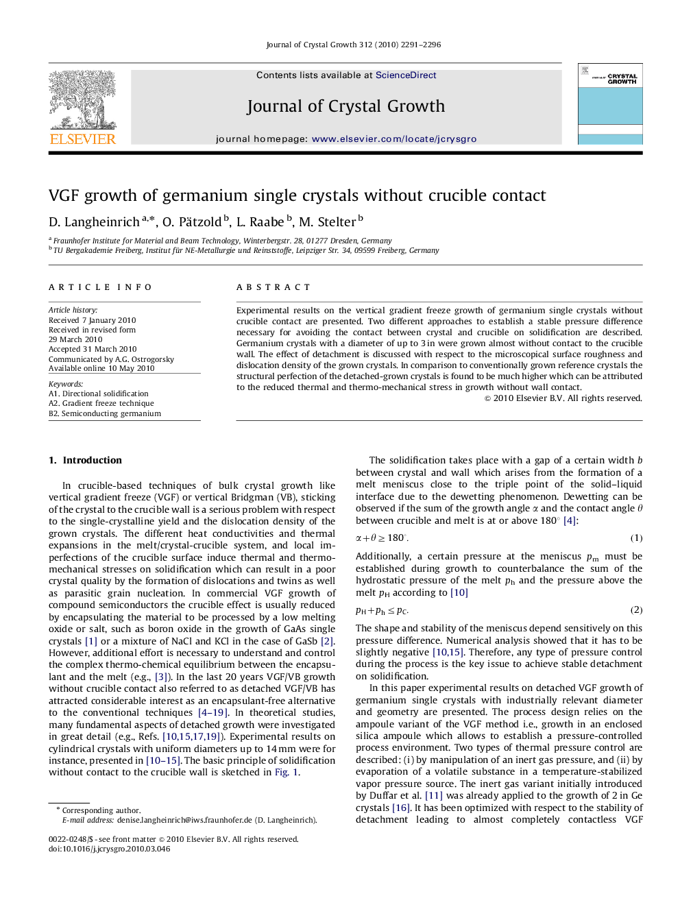 VGF growth of germanium single crystals without crucible contact