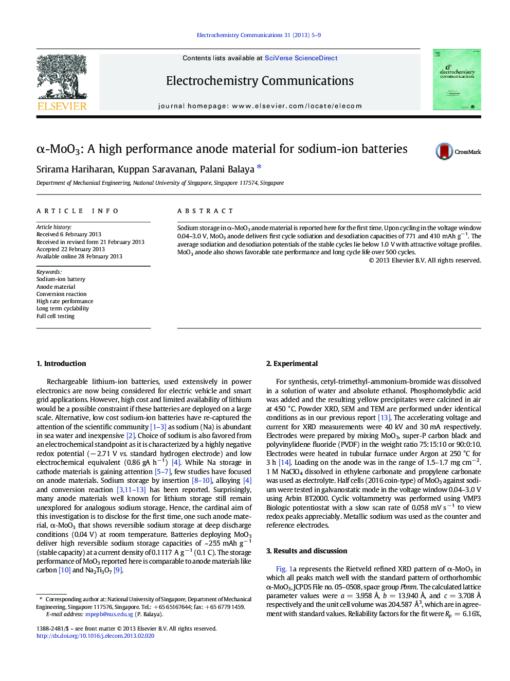 α-MoO3: A high performance anode material for sodium-ion batteries