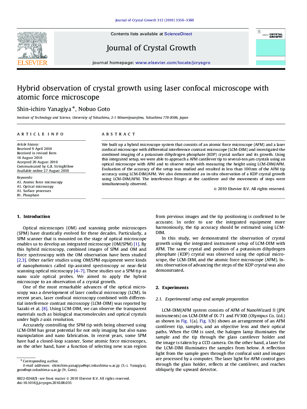 Hybrid observation of crystal growth using laser confocal microscope with atomic force microscope