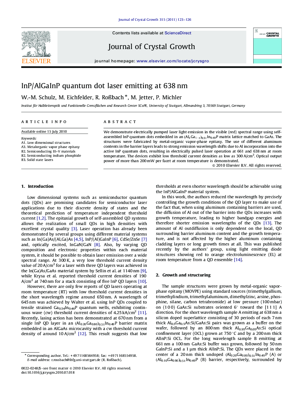 InP/AlGaInP quantum dot laser emitting at 638 nm