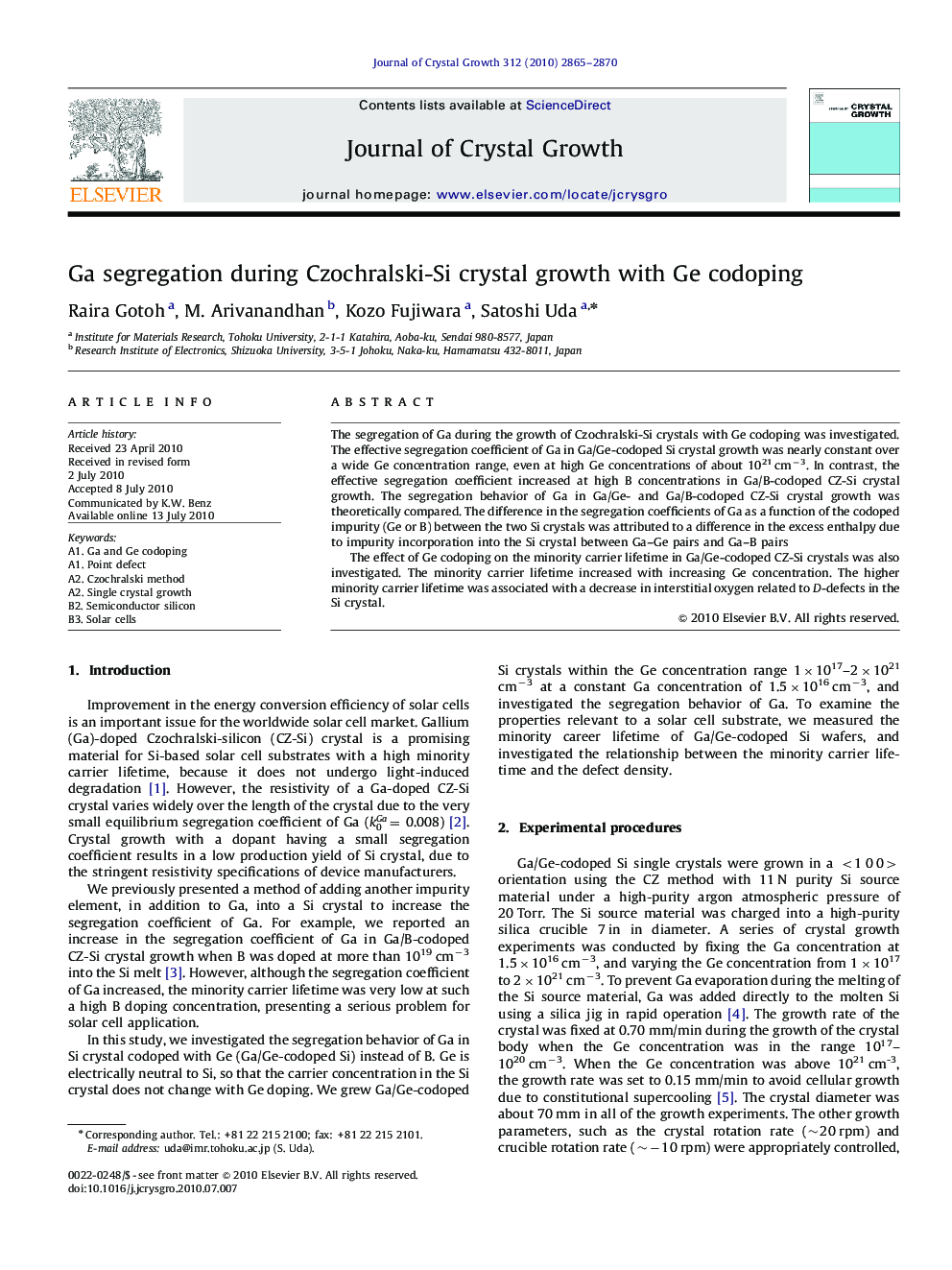 Ga segregation during Czochralski-Si crystal growth with Ge codoping