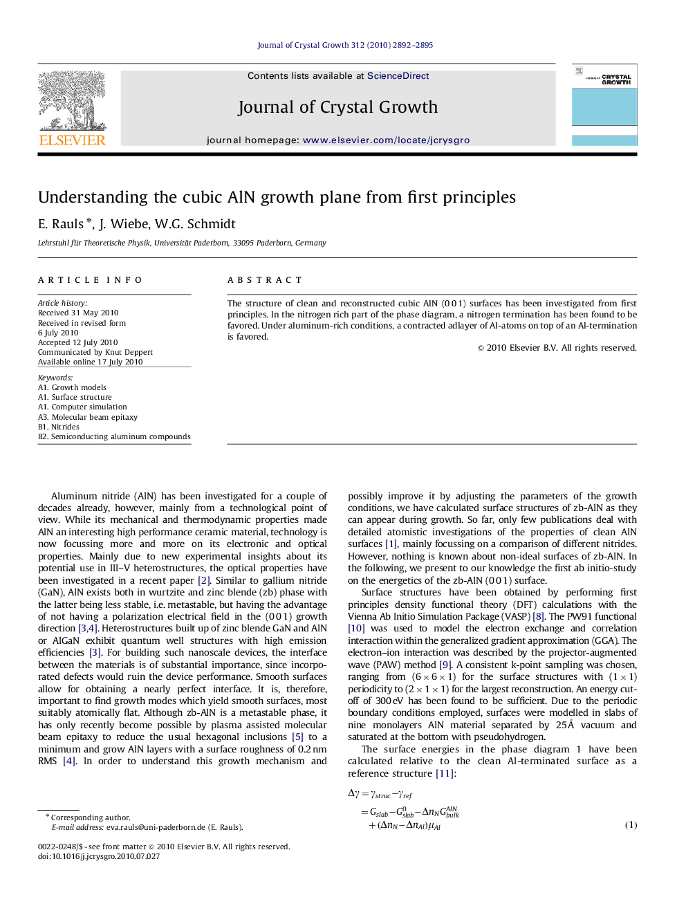 Understanding the cubic AlN growth plane from first principles