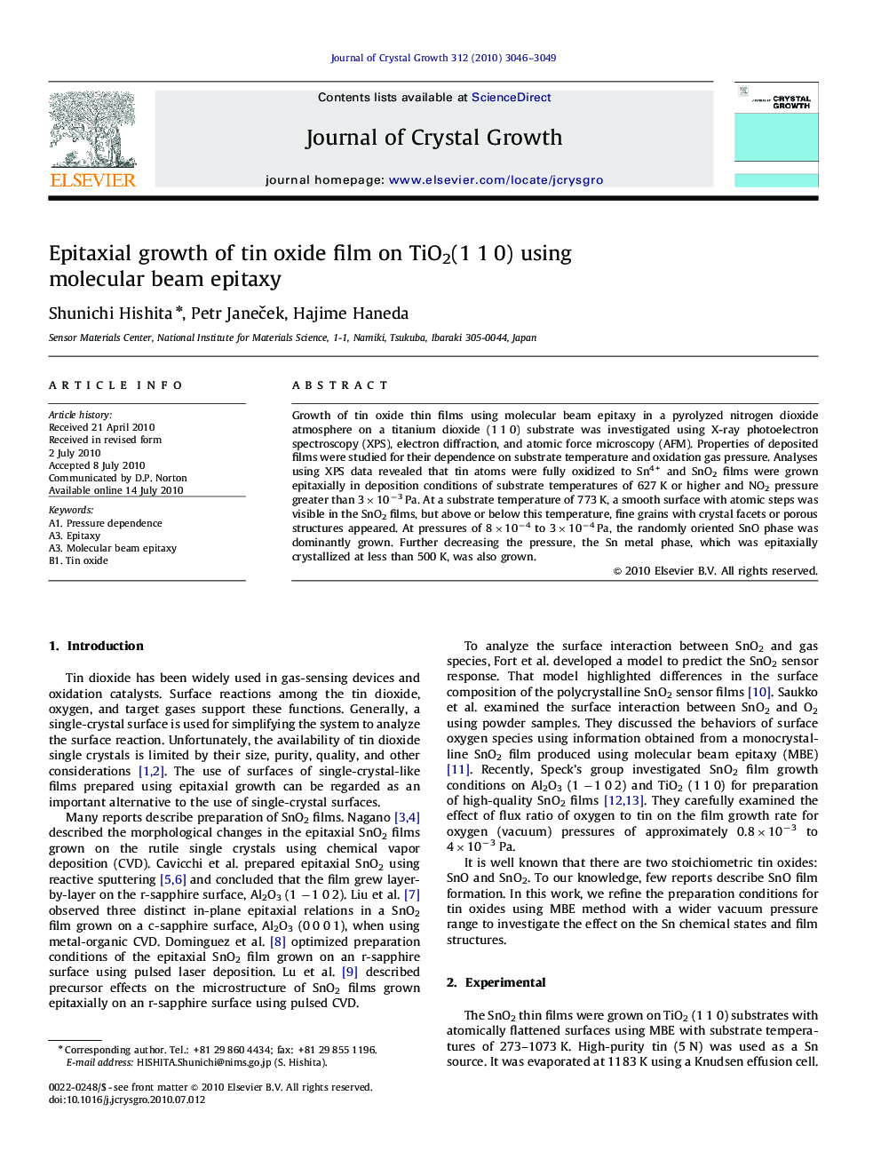 Epitaxial growth of tin oxide film on TiO2(1 1 0) using molecular beam epitaxy