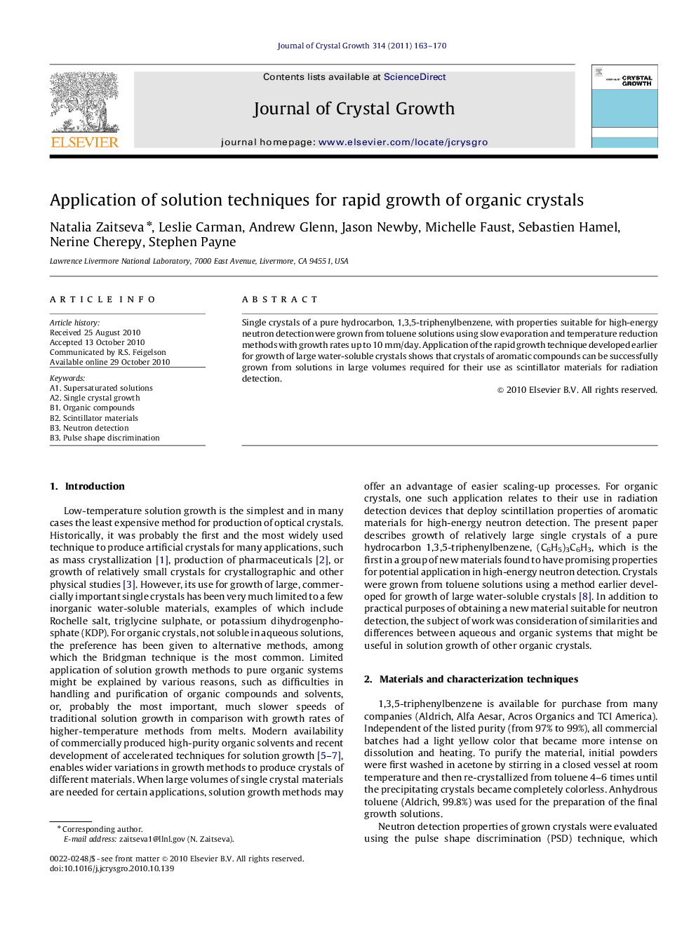 Application of solution techniques for rapid growth of organic crystals