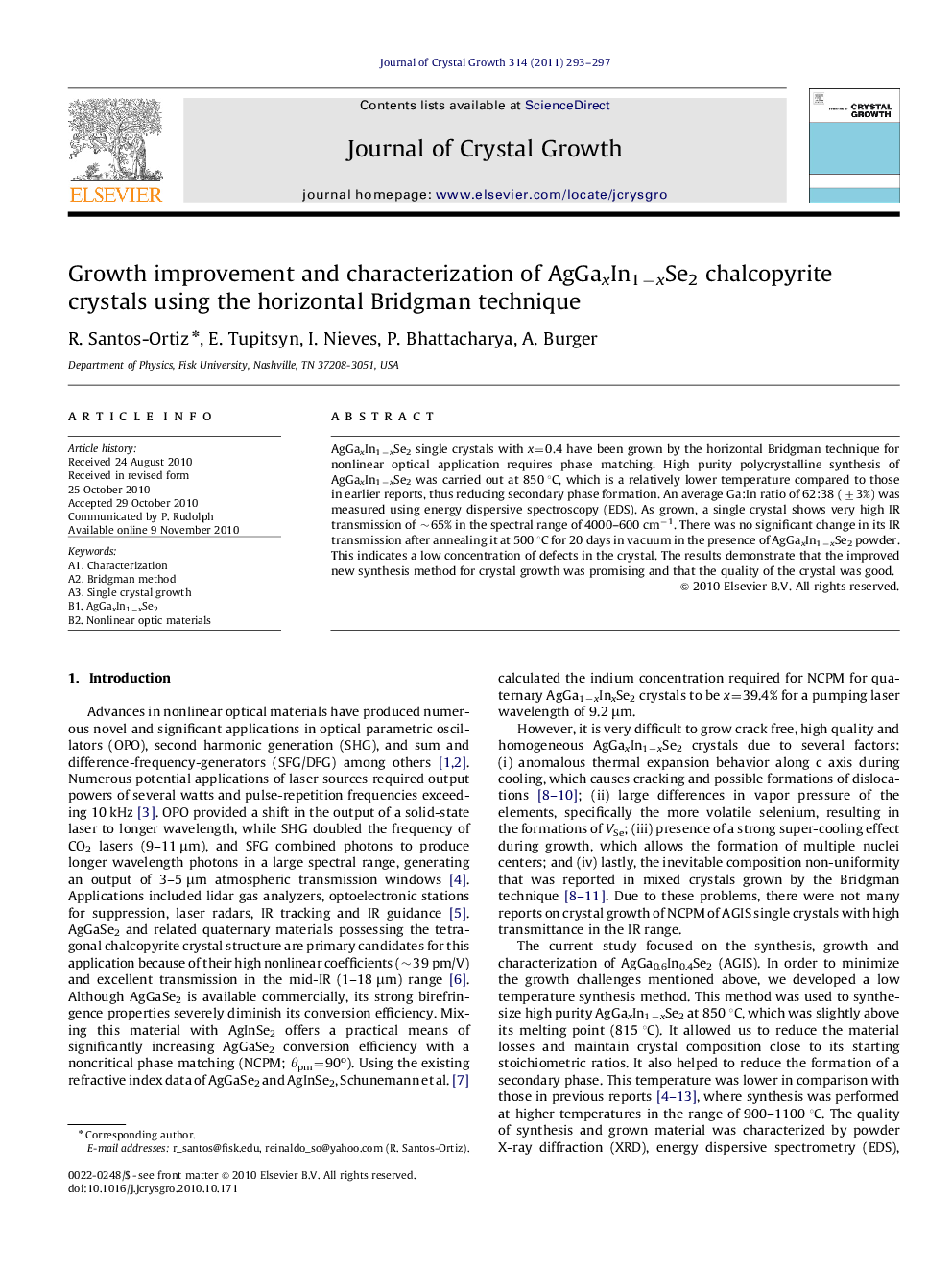 Growth improvement and characterization of AgGaxIn1−xSe2 chalcopyrite crystals using the horizontal Bridgman technique