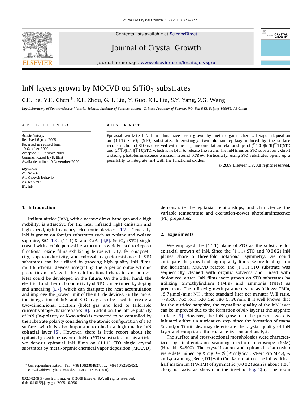 InN layers grown by MOCVD on SrTiO3SrTiO3 substrates