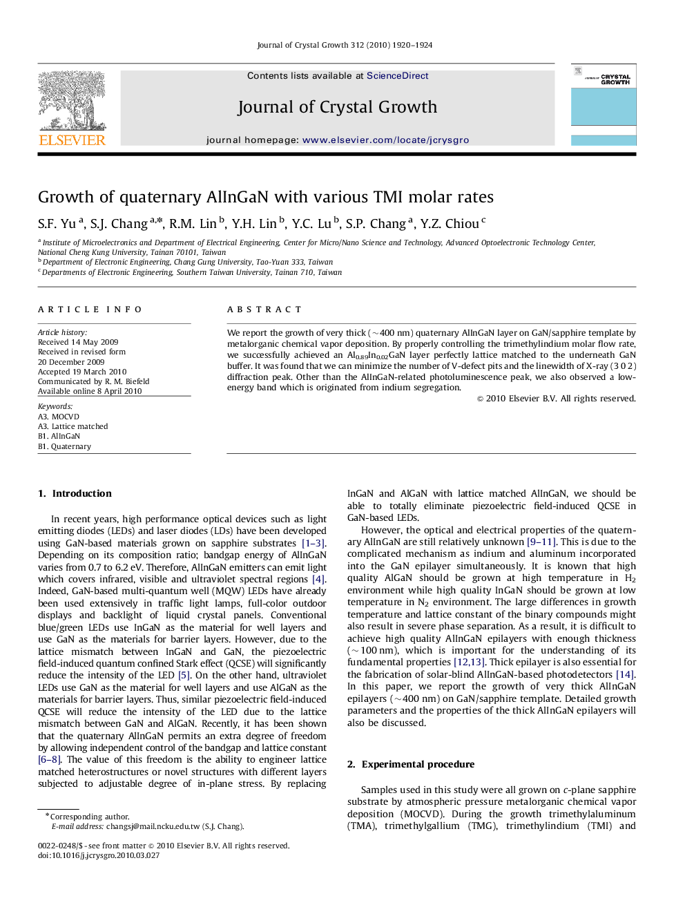 عکس صفحه اول مقاله: Growth of quaternary AlInGaN with various TMI molar rates Growth of quaternary AlInGaN with various TMI molar rates