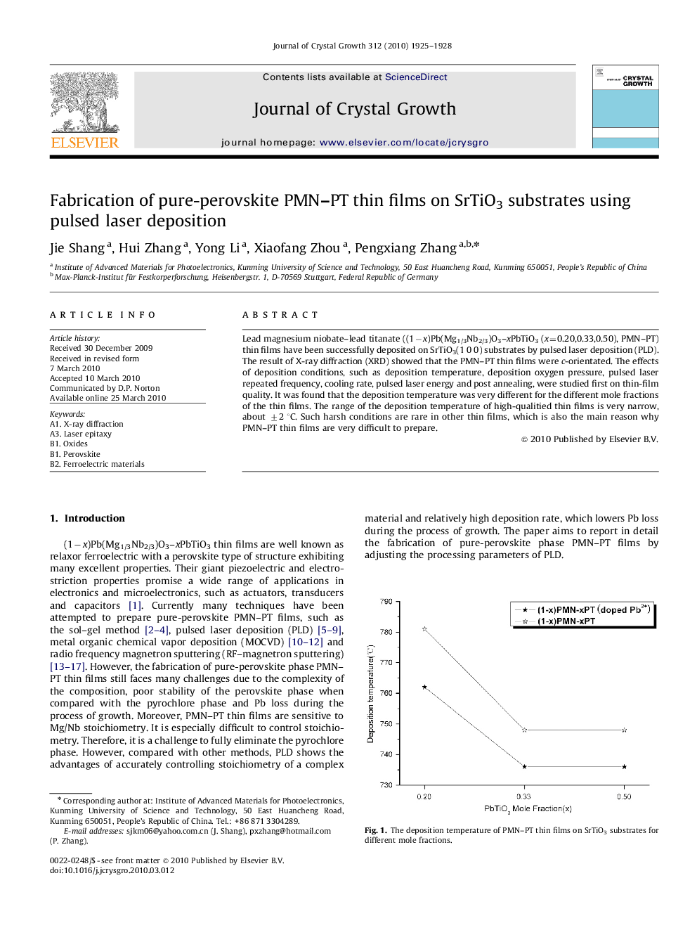 Fabrication of pure-perovskite PMN–PT thin films on SrTiO3 substrates using pulsed laser deposition