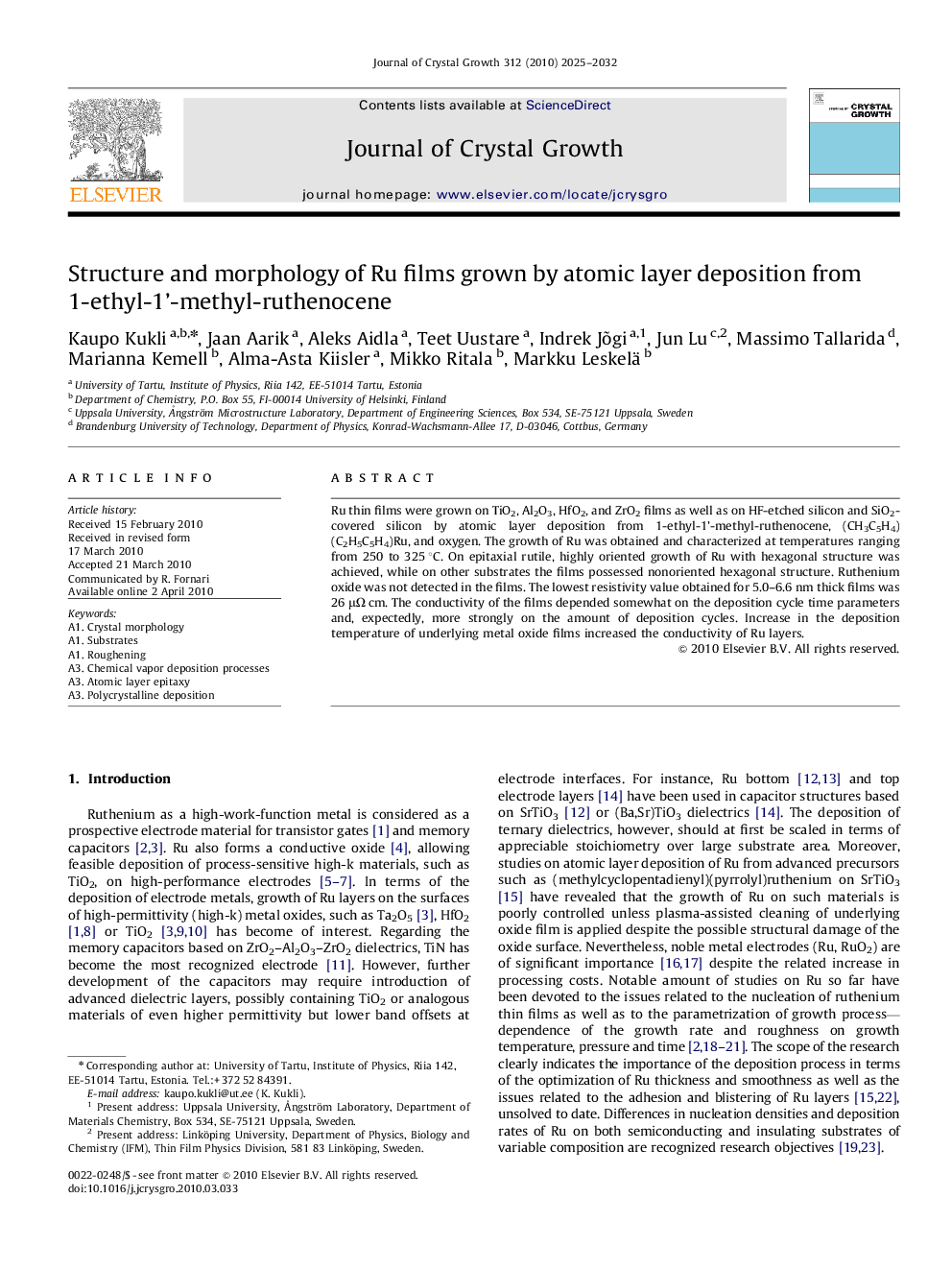 Structure and morphology of Ru films grown by atomic layer deposition from 1-ethyl-1’-methyl-ruthenocene