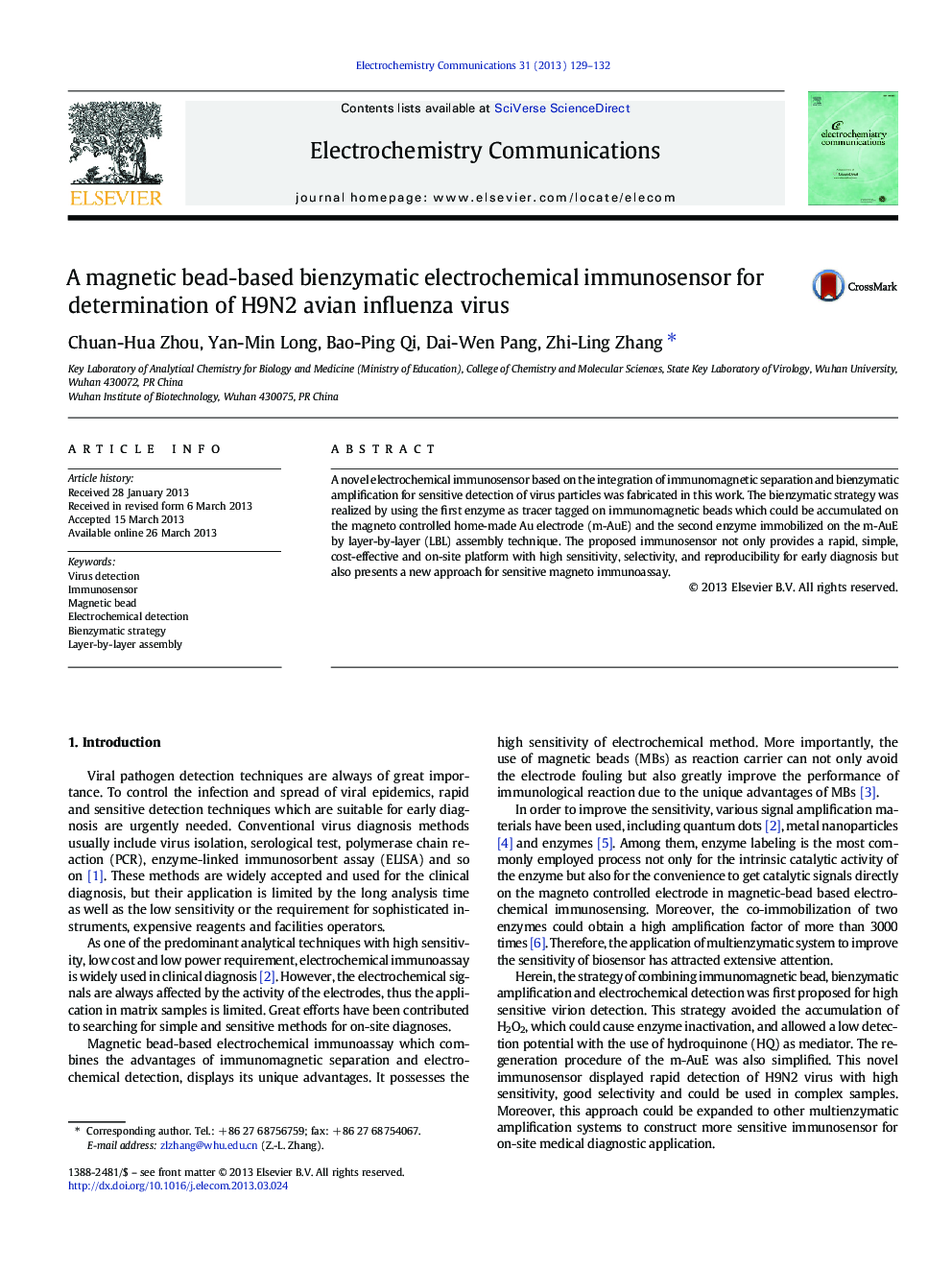 A magnetic bead-based bienzymatic electrochemical immunosensor for determination of H9N2 avian influenza virus