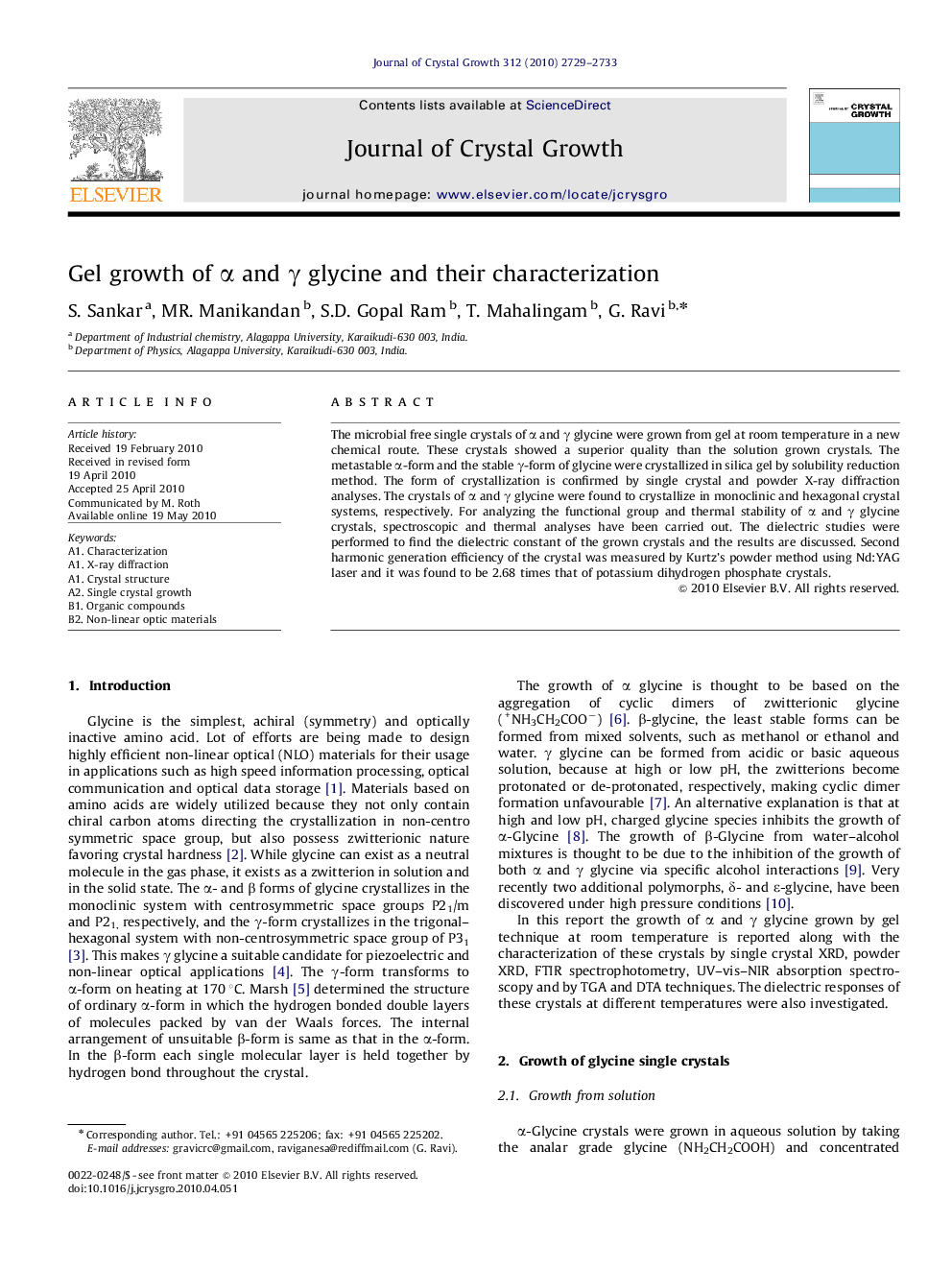 Gel growth of α and γ glycine and their characterization