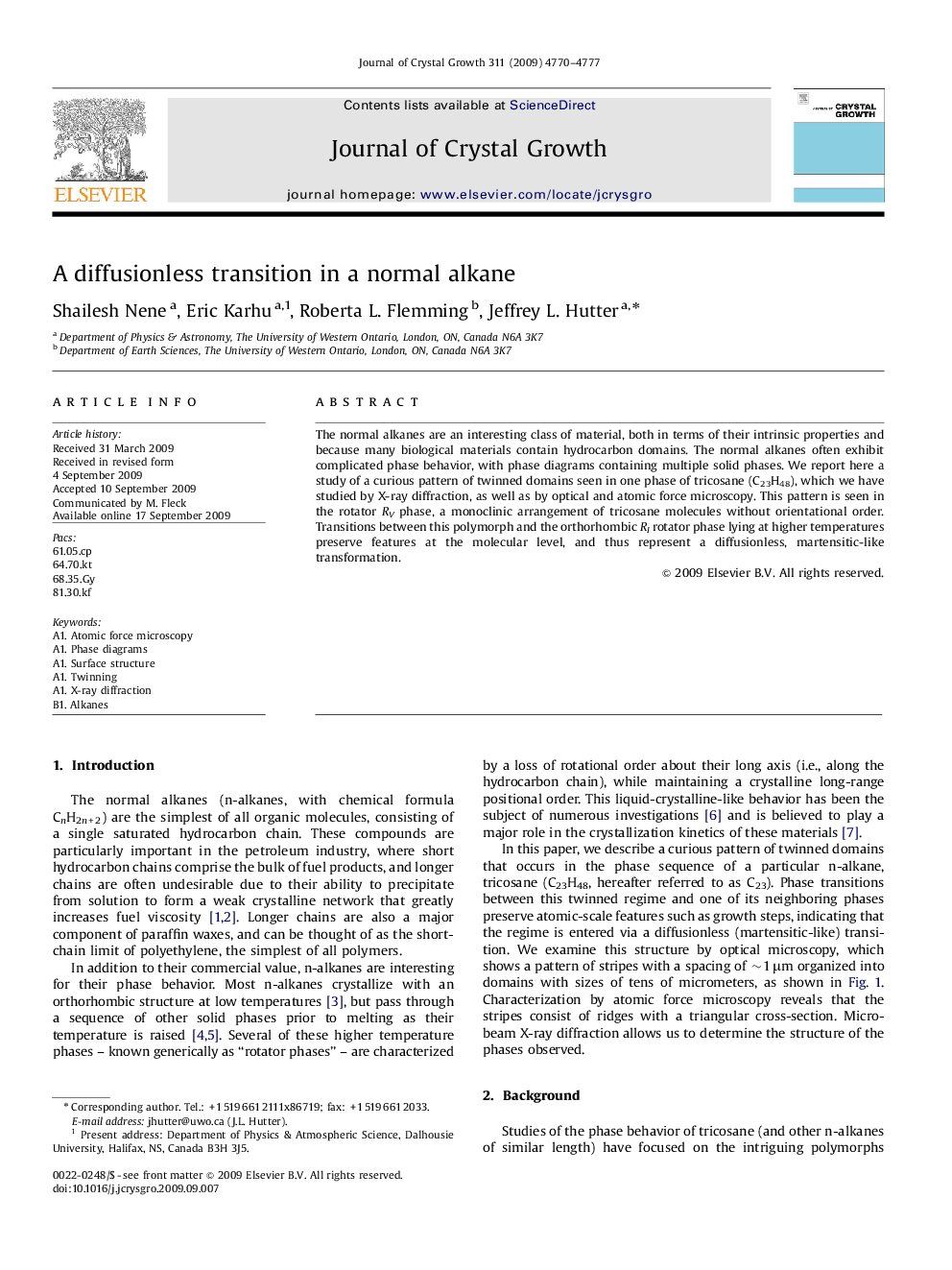 A diffusionless transition in a normal alkane