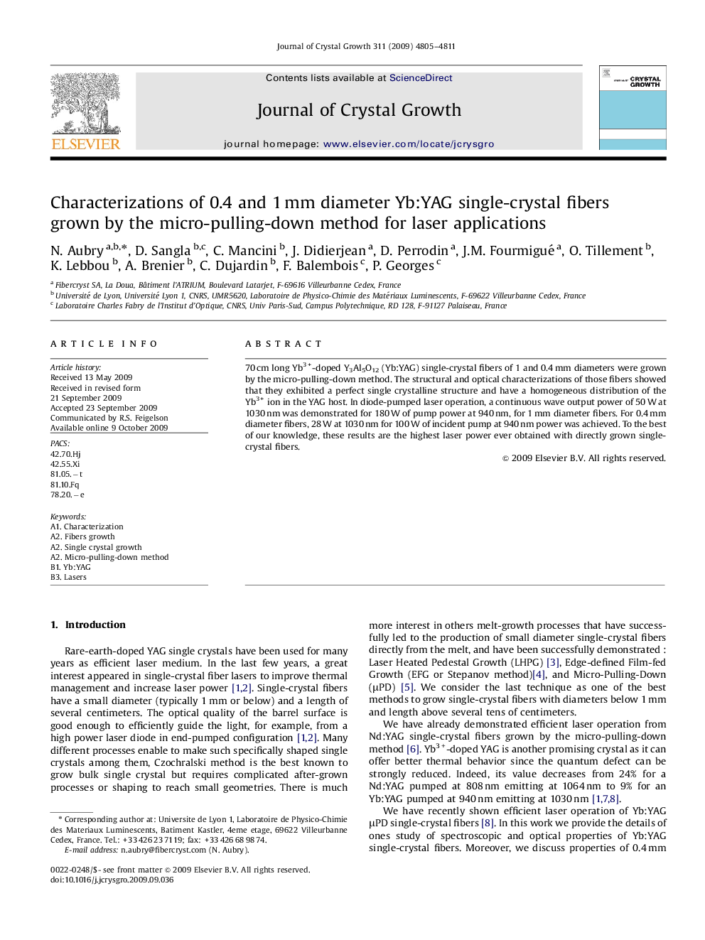 Characterizations of 0.4 and 1 mm diameter Yb:YAG single-crystal fibers grown by the micro-pulling-down method for laser applications