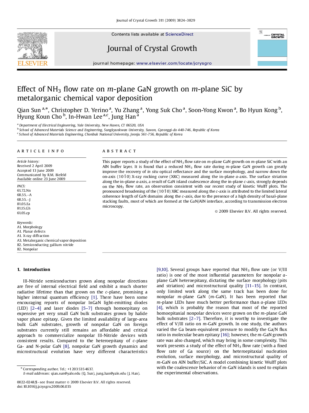 Effect of NH3 flow rate on m-plane GaN growth on m-plane SiC by metalorganic chemical vapor deposition