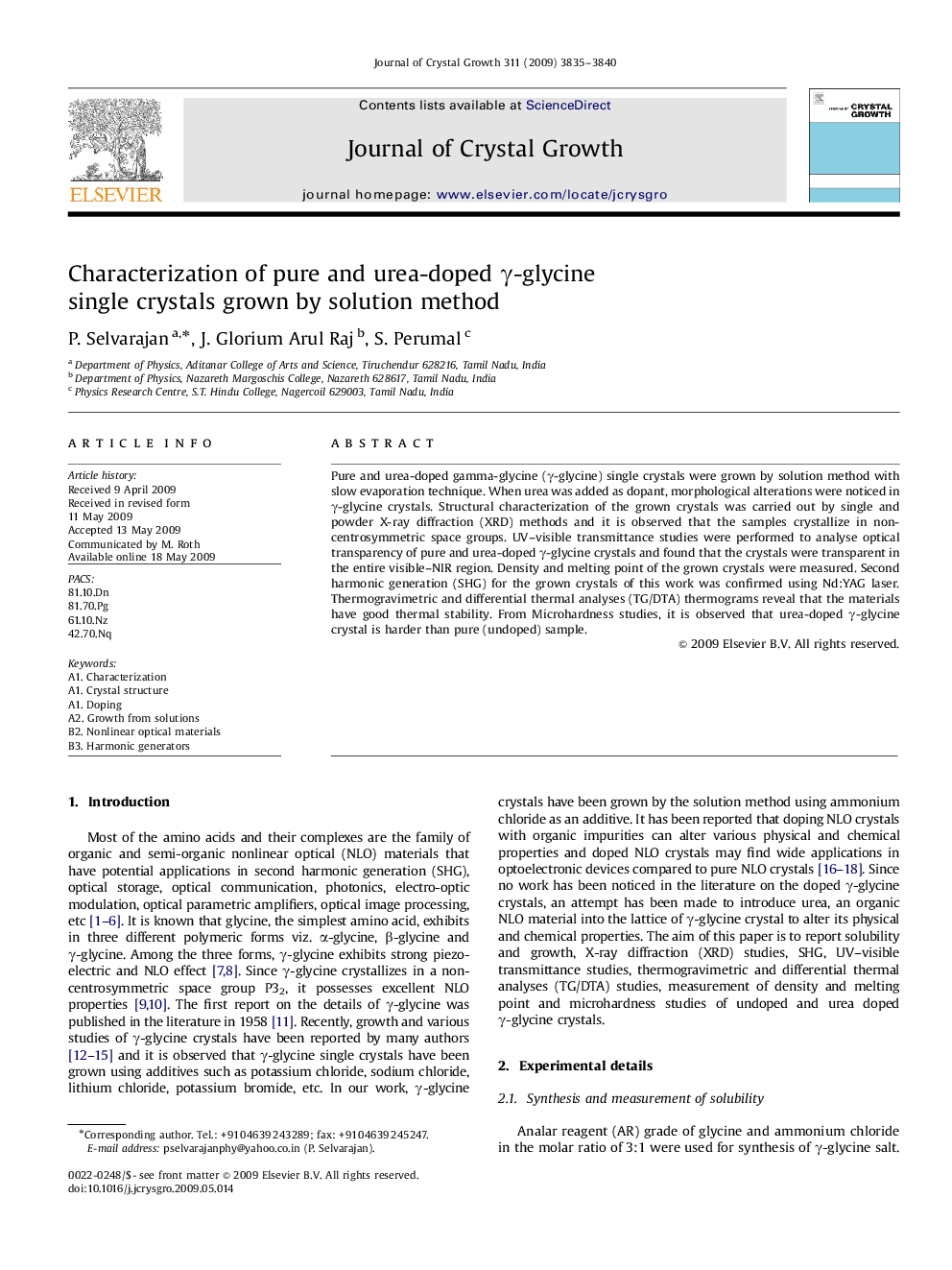 Characterization of pure and urea-doped γ-glycine single crystals grown by solution method