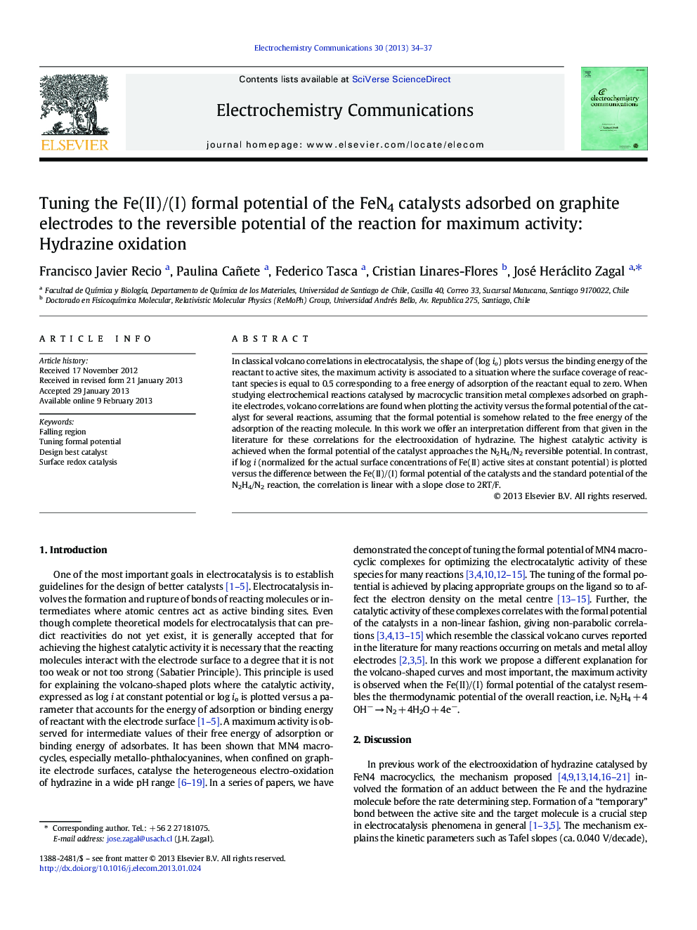 Tuning the Fe(II)/(I) formal potential of the FeN4 catalysts adsorbed on graphite electrodes to the reversible potential of the reaction for maximum activity: Hydrazine oxidation