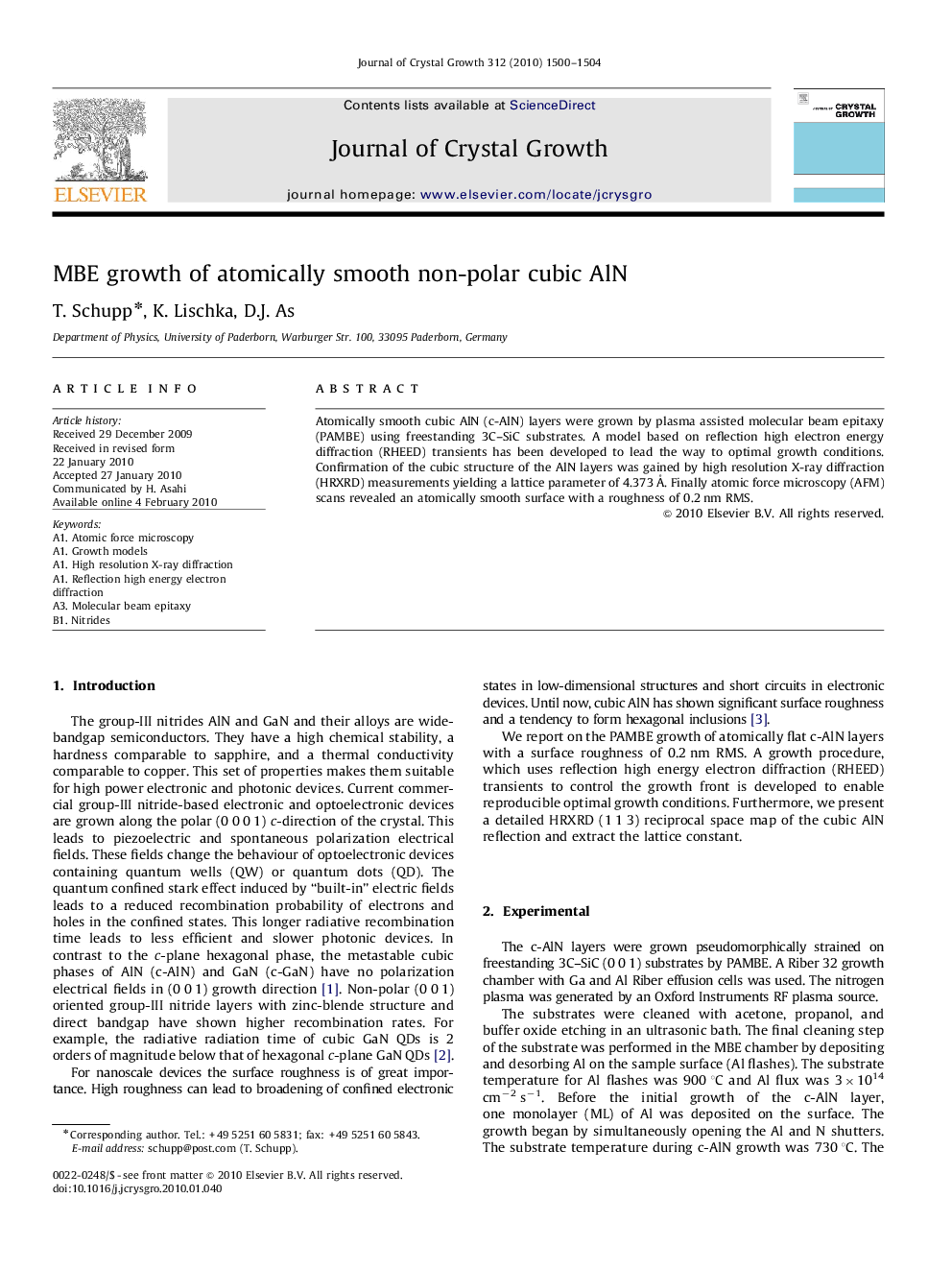 MBE growth of atomically smooth non-polar cubic AlN