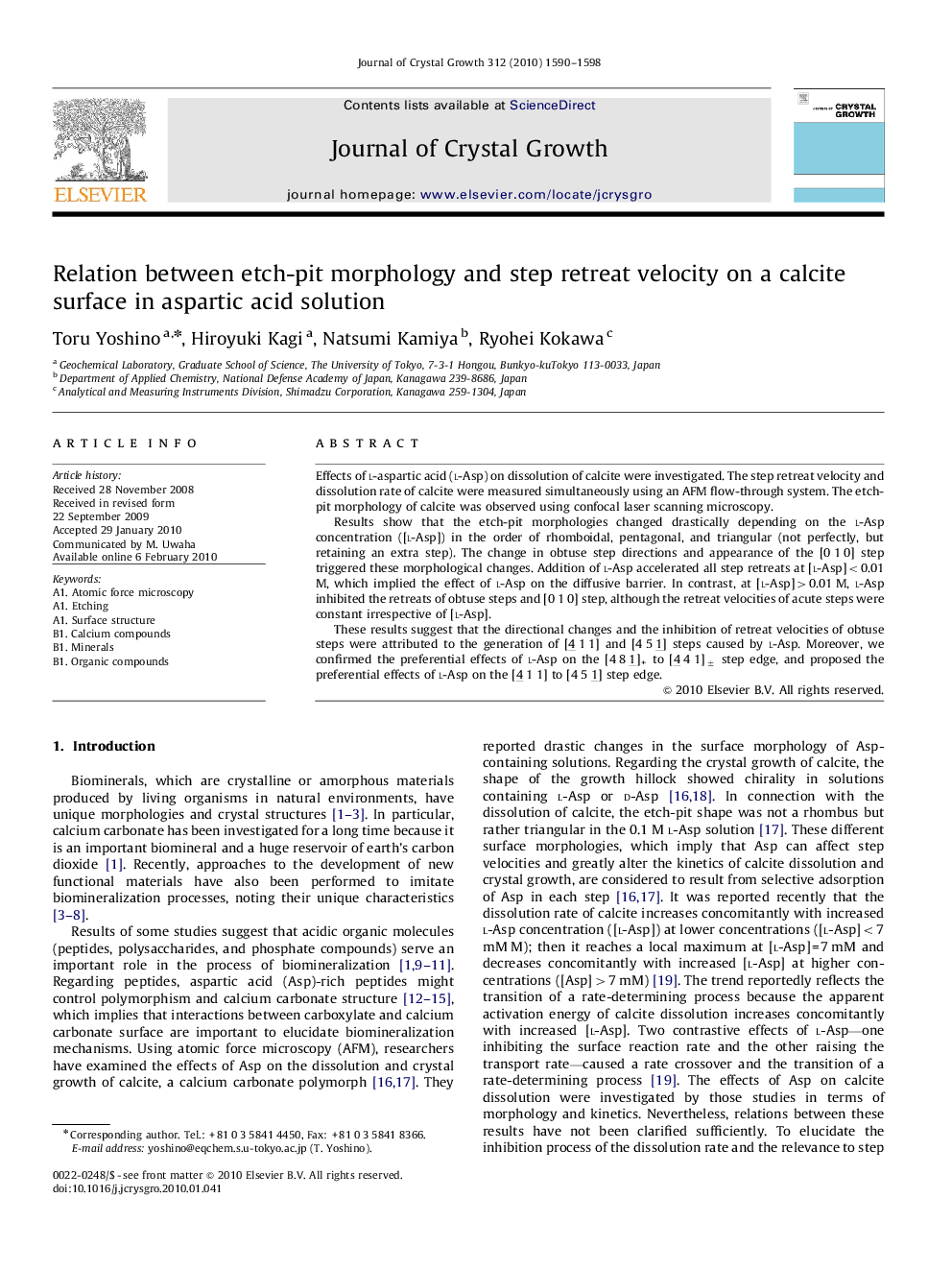 Relation between etch-pit morphology and step retreat velocity on a calcite surface in aspartic acid solution