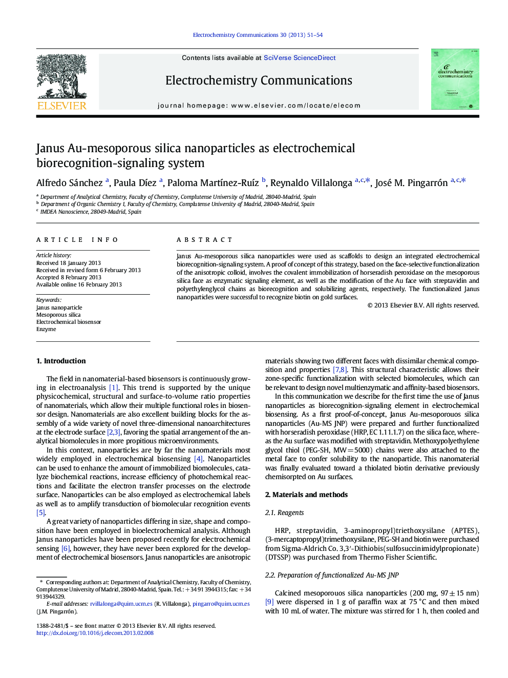 Janus Au-mesoporous silica nanoparticles as electrochemical biorecognition-signaling system