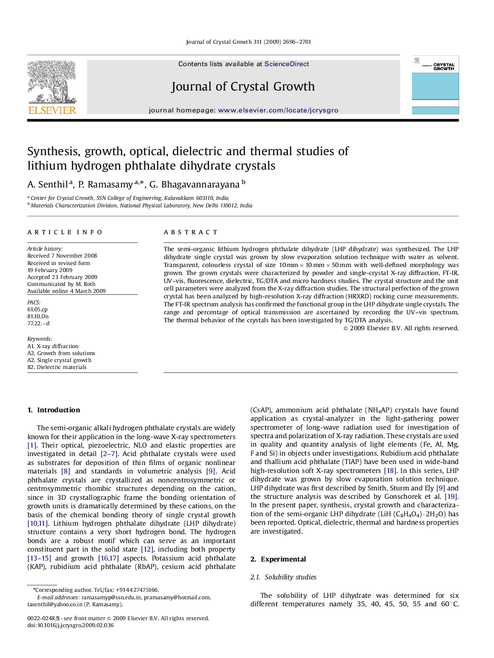 Synthesis, growth, optical, dielectric and thermal studies of lithium hydrogen phthalate dihydrate crystals