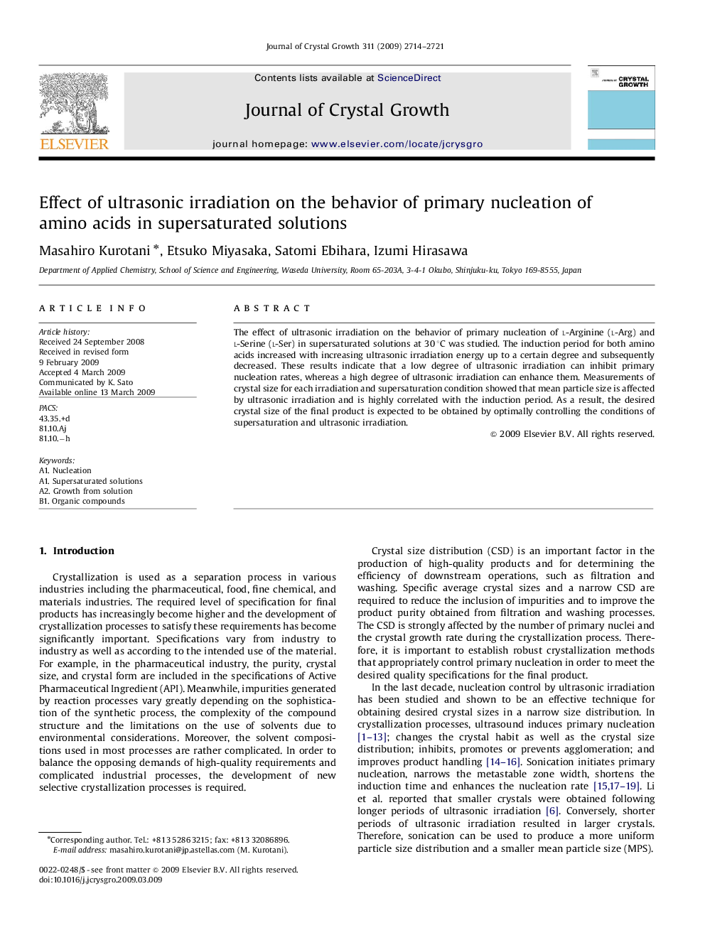 Effect of ultrasonic irradiation on the behavior of primary nucleation of amino acids in supersaturated solutions